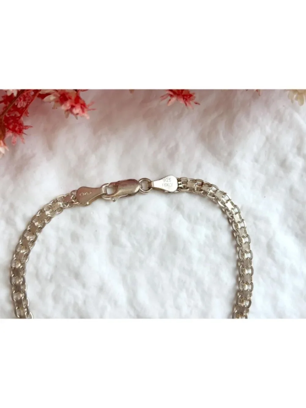 Italian Made Flat Link Minimalist Vintage Sterling Silver 925 Bracelet - 8